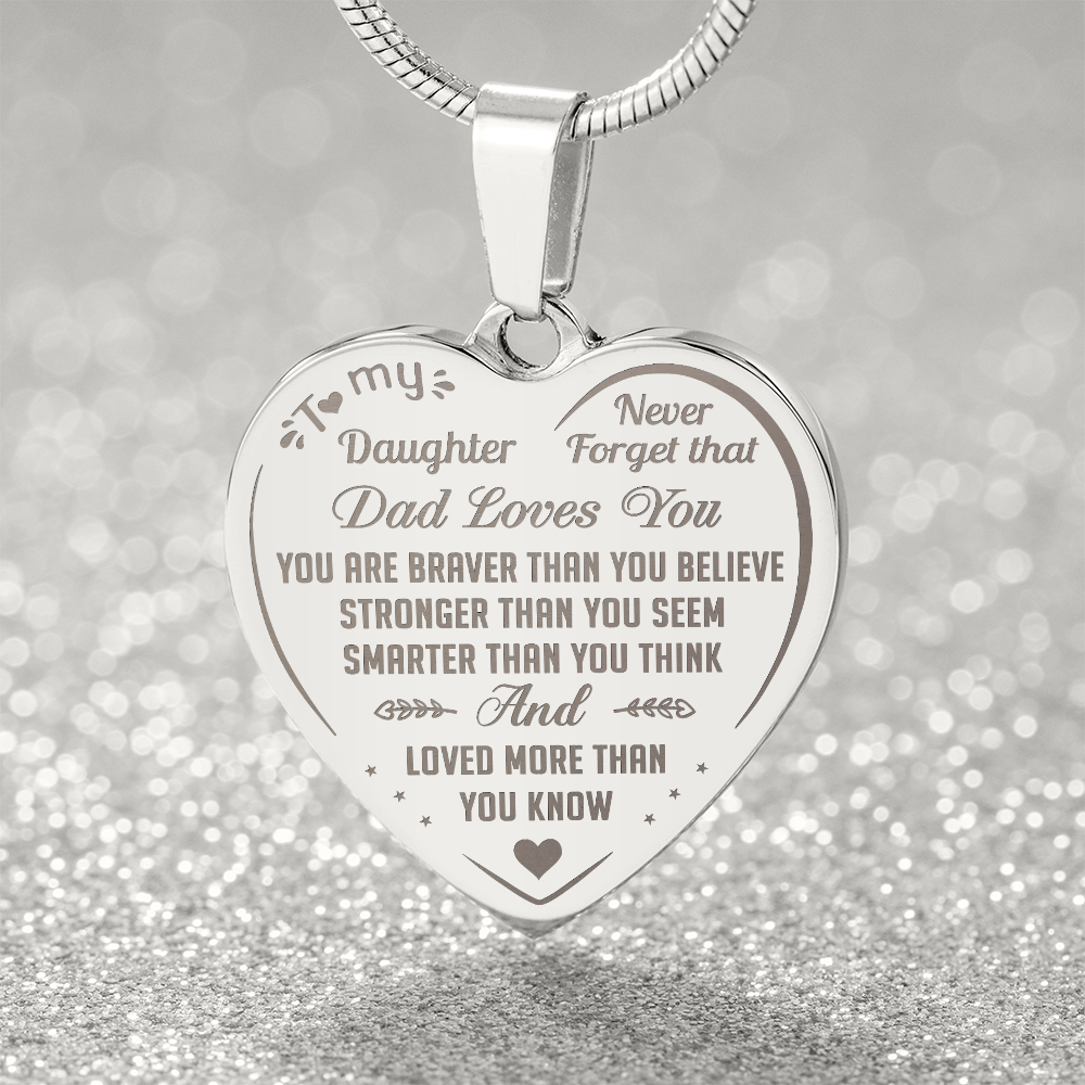 Proud Dad to Daughter Engraved Heart Necklace - Perfect Gift for Little Girl from Father Papa