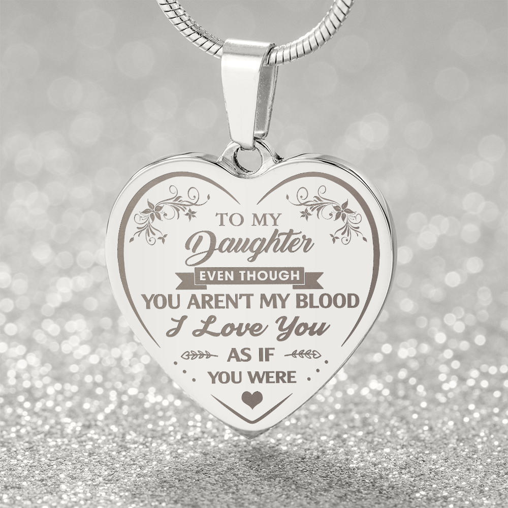 To My Bonus Daughter Engraved Heart Necklace From Stepmom Stepdad, Blended Family Jewelry Gift