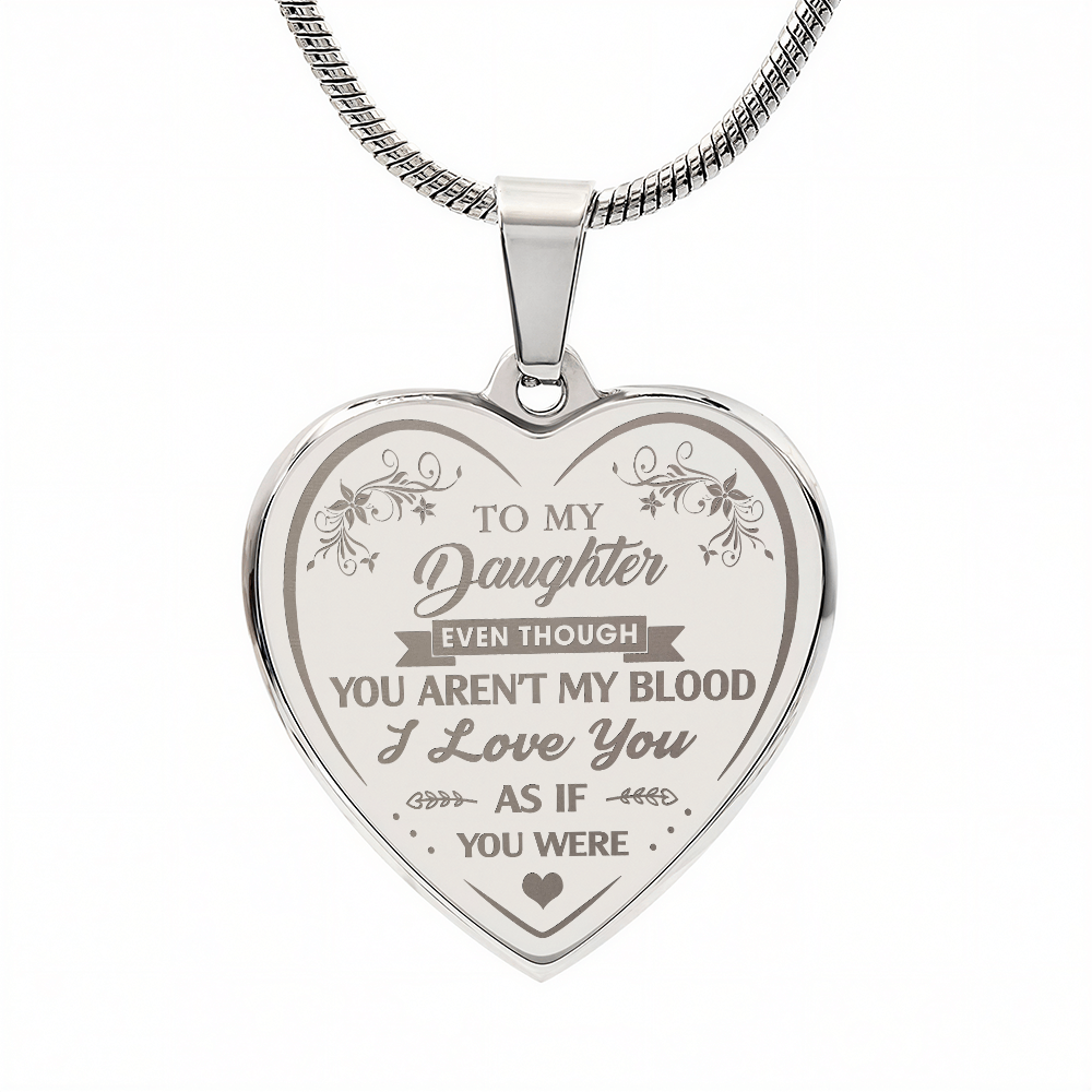 To My Bonus Daughter Engraved Heart Necklace From Stepmom Stepdad, Blended Family Jewelry Gift