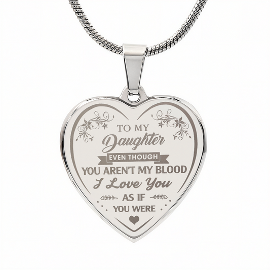 To My Bonus Daughter Engraved Heart Necklace From Stepmom Stepdad, Blended Family Jewelry Gift