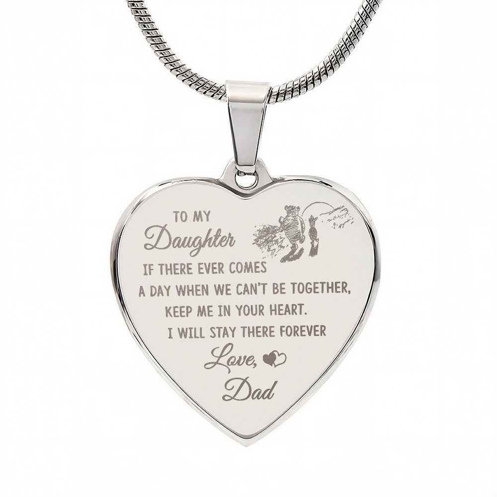 To My Daughter Heart Necklace From Dad, Engraved Pendant for Birthday Graduation Christmas Gift