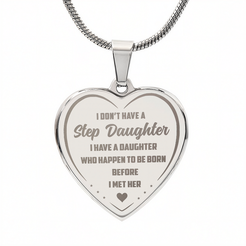 Bonus Daughter Engraved Heart Necklace from Step Dad, Step Mom - Meaningful Blended Family present for Birthday, Wedding, Back to School