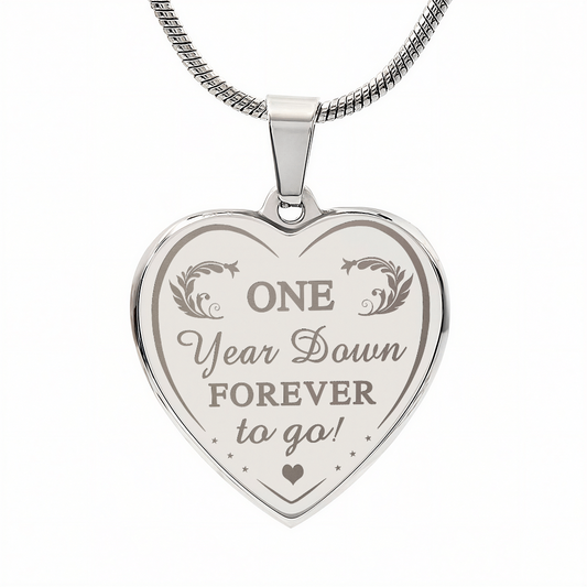One Year Down Forever To Go Engraved Heart Necklace Gift for Wife Soulmate 1 Year Anniversary Present