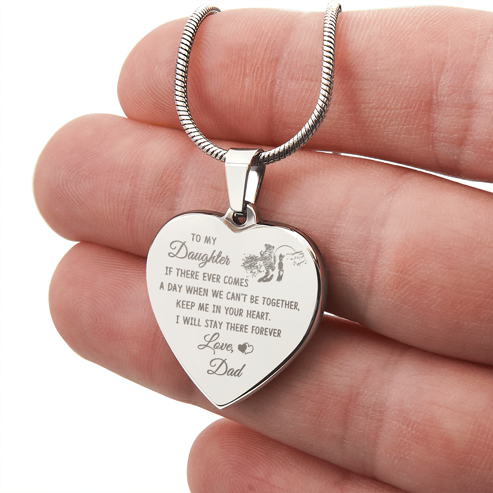 To My Daughter Heart Necklace From Dad, Engraved Pendant for Birthday Graduation Christmas Gift