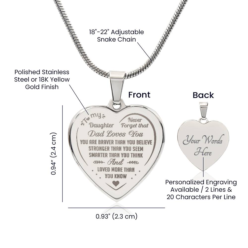 Proud Dad to Daughter Engraved Heart Necklace - Perfect Gift for Little Girl from Father Papa