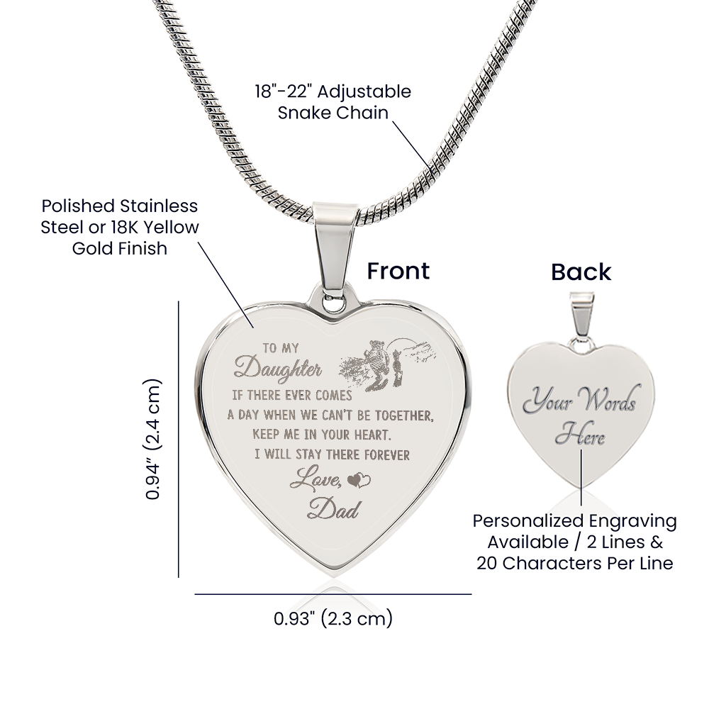 To My Daughter Heart Necklace From Dad, Engraved Pendant for Birthday Graduation Christmas Gift