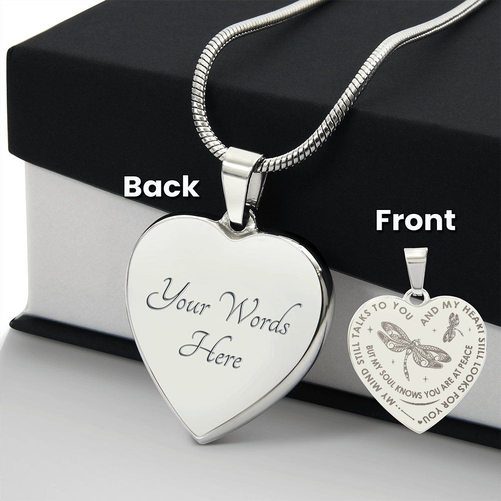 My Mind Still Talks To You, Dragonfly Gift Engraved Heart Necklace For Women Mom (134468833994)