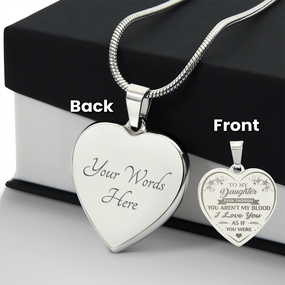 To My Bonus Daughter Engraved Heart Necklace From Stepmom Stepdad, Blended Family Jewelry Gift