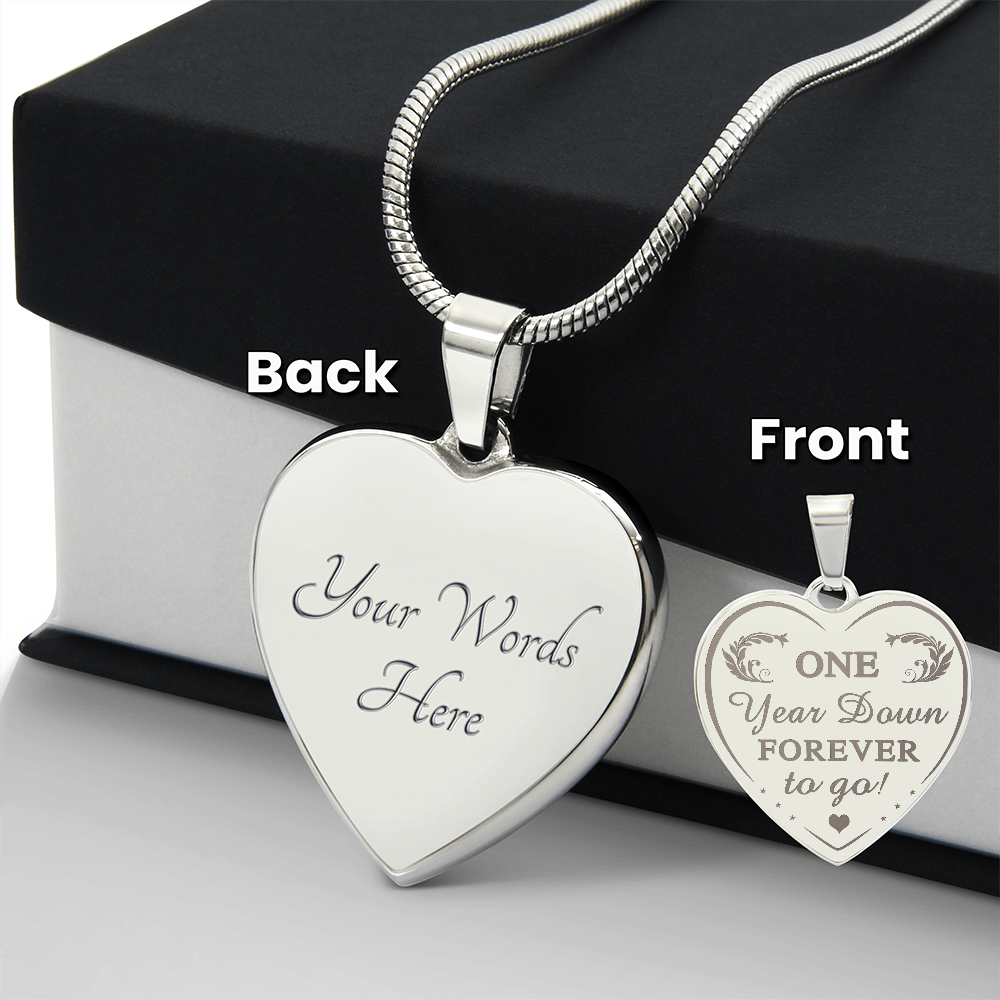 One Year Down Forever To Go Engraved Heart Necklace Gift for Wife Soulmate 1 Year Anniversary Present