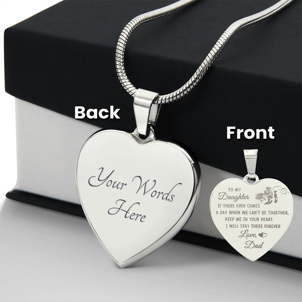 To My Daughter Heart Necklace From Dad, Engraved Pendant for Birthday Graduation Christmas Gift