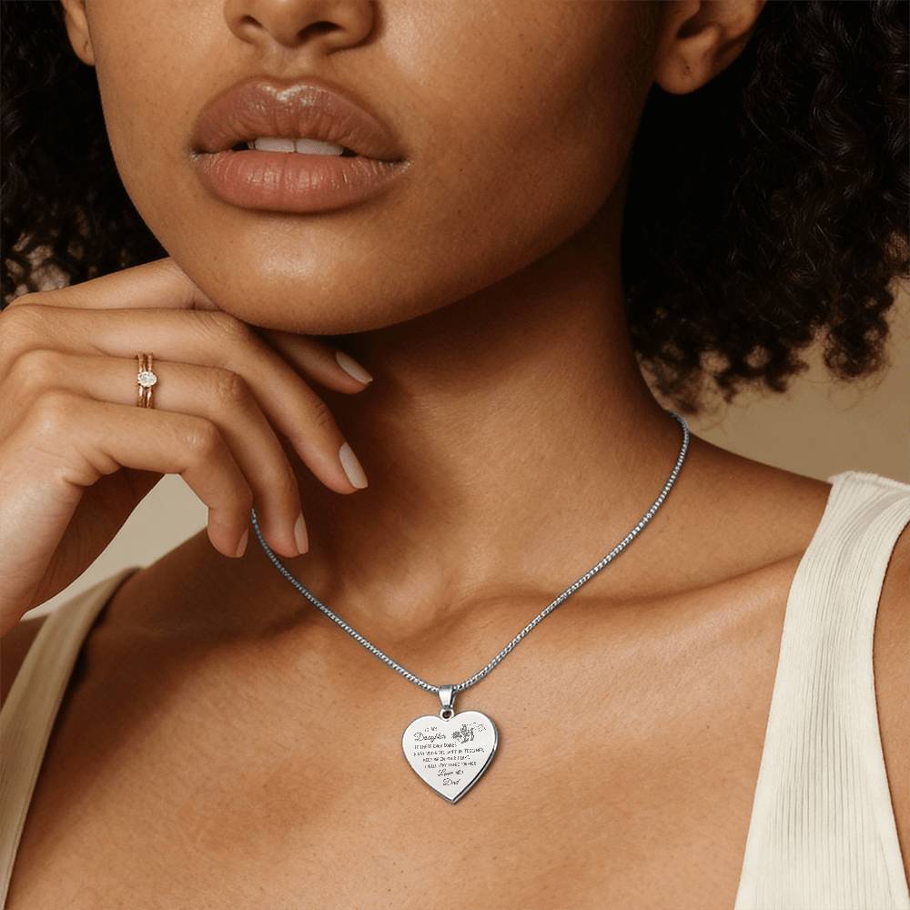 To My Daughter Heart Necklace From Dad, Engraved Pendant for Birthday Graduation Christmas Gift