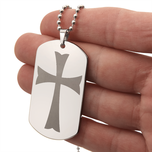 Knights Templar Crusader Cross Engraved Dog Tag Necklace Gift for Men