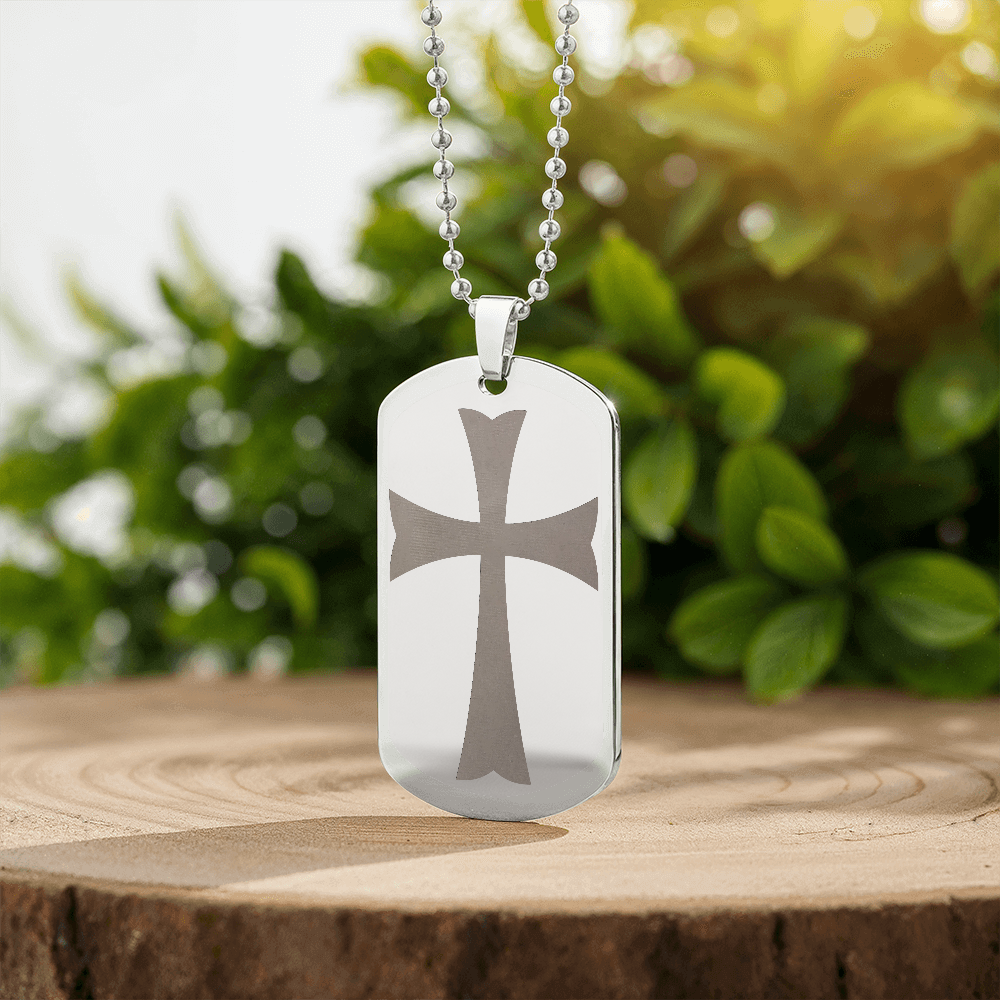 Knights Templar Crusader Cross Engraved Dog Tag Necklace