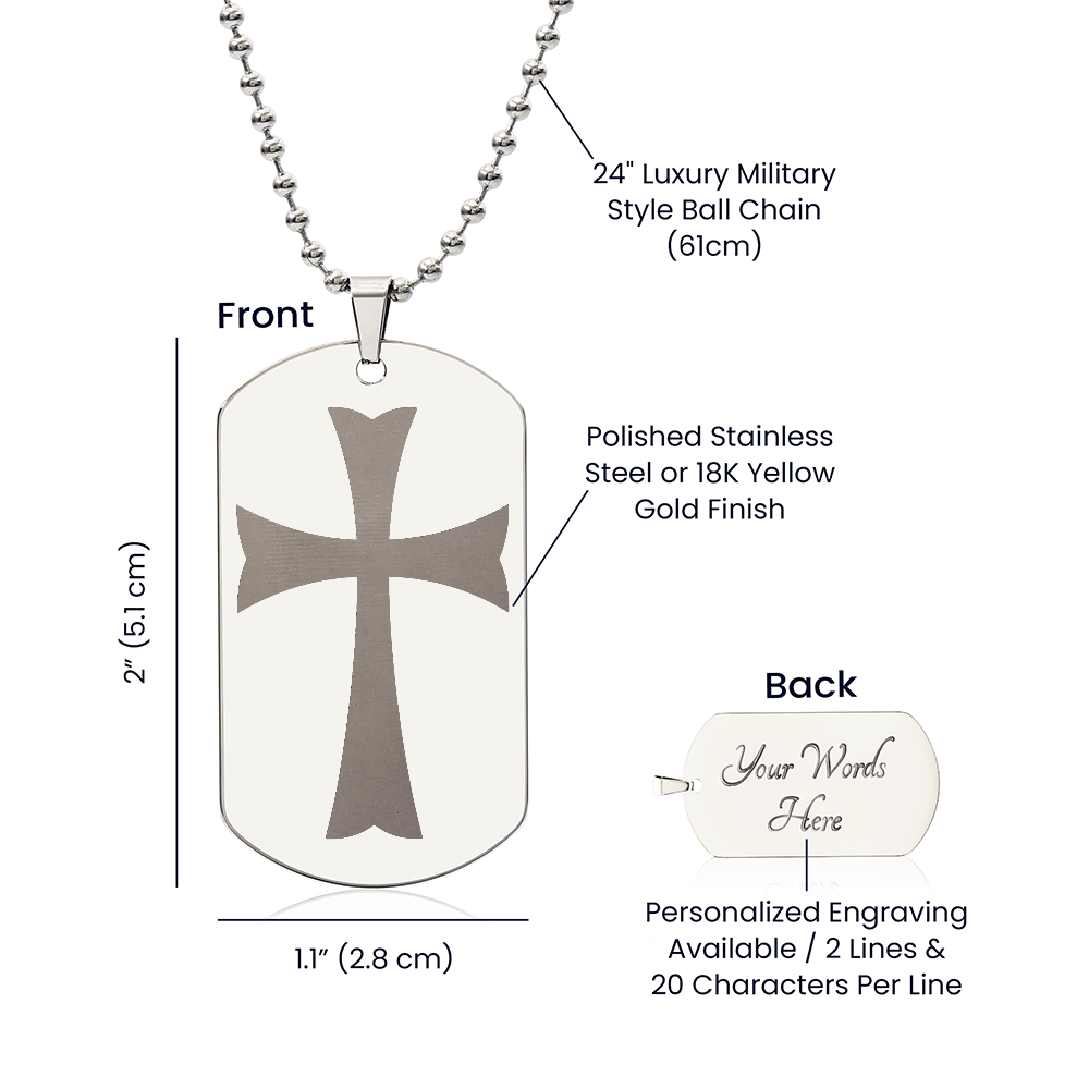 Knights Templar Crusader Cross Engraved Dog Tag Necklace