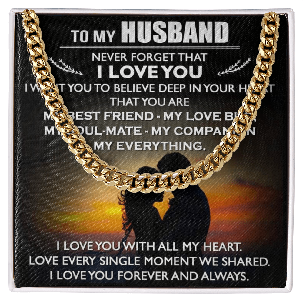 To My Husband Cuban Link Chain Necklace Love Message Anniversary Gift from Wife (134078527321)