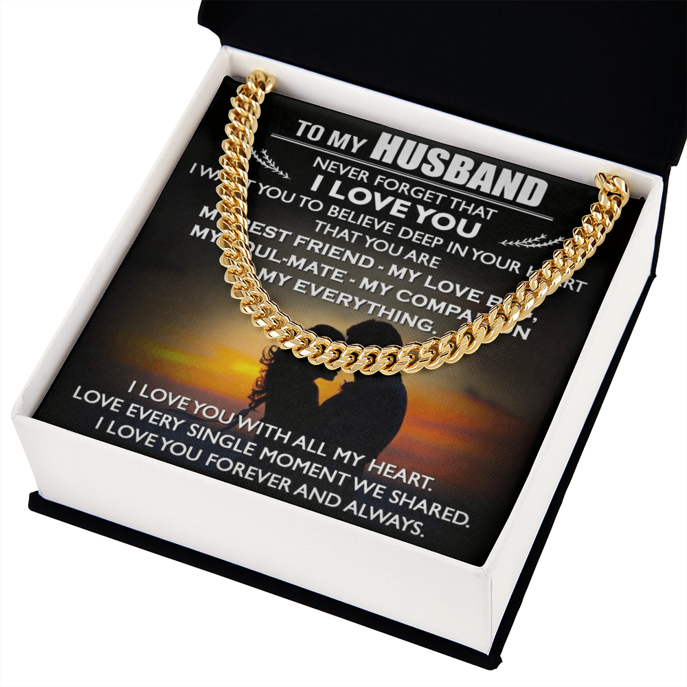 To My Husband Cuban Link Chain Necklace Love Message Anniversary Gift from Wife (134078527321)