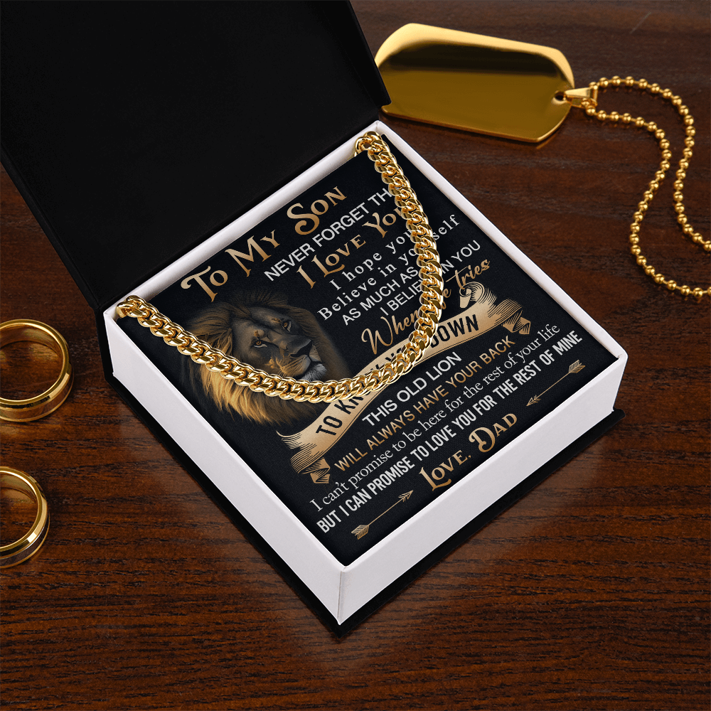 To My Son Cuban Link Chain Jewelry Gift from Dad - Unique Gift for Birthday, Back to School, Graduation or any Special Occasion.