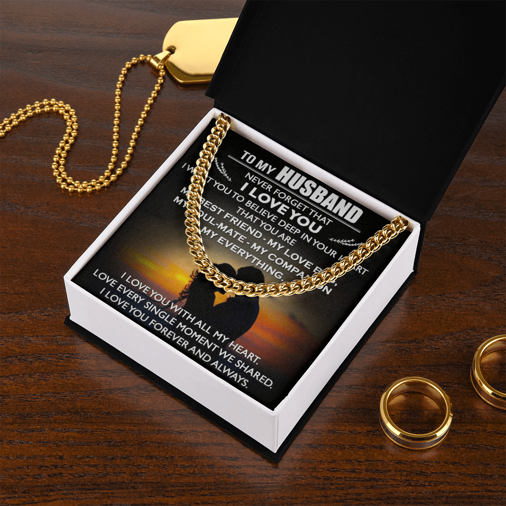 To My Husband Cuban Link Chain Necklace Love Message Anniversary Gift from Wife (134078527321)
