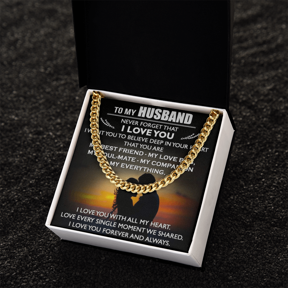 To My Husband Cuban Link Chain Necklace Love Message Anniversary Gift from Wife (134078527321)
