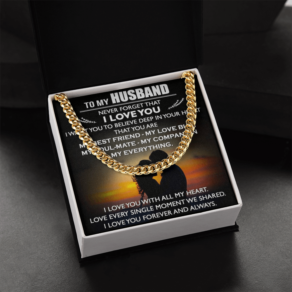 To My Husband Cuban Link Chain Necklace Love Message Anniversary Gift from Wife (134078527321)