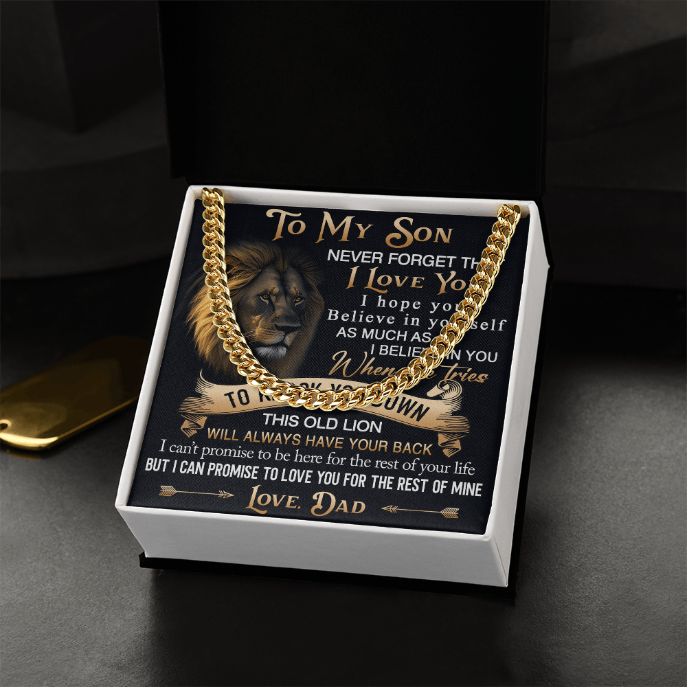 To My Son Cuban Link Chain Jewelry Gift from Dad - Unique Gift for Birthday, Back to School, Graduation or any Special Occasion.