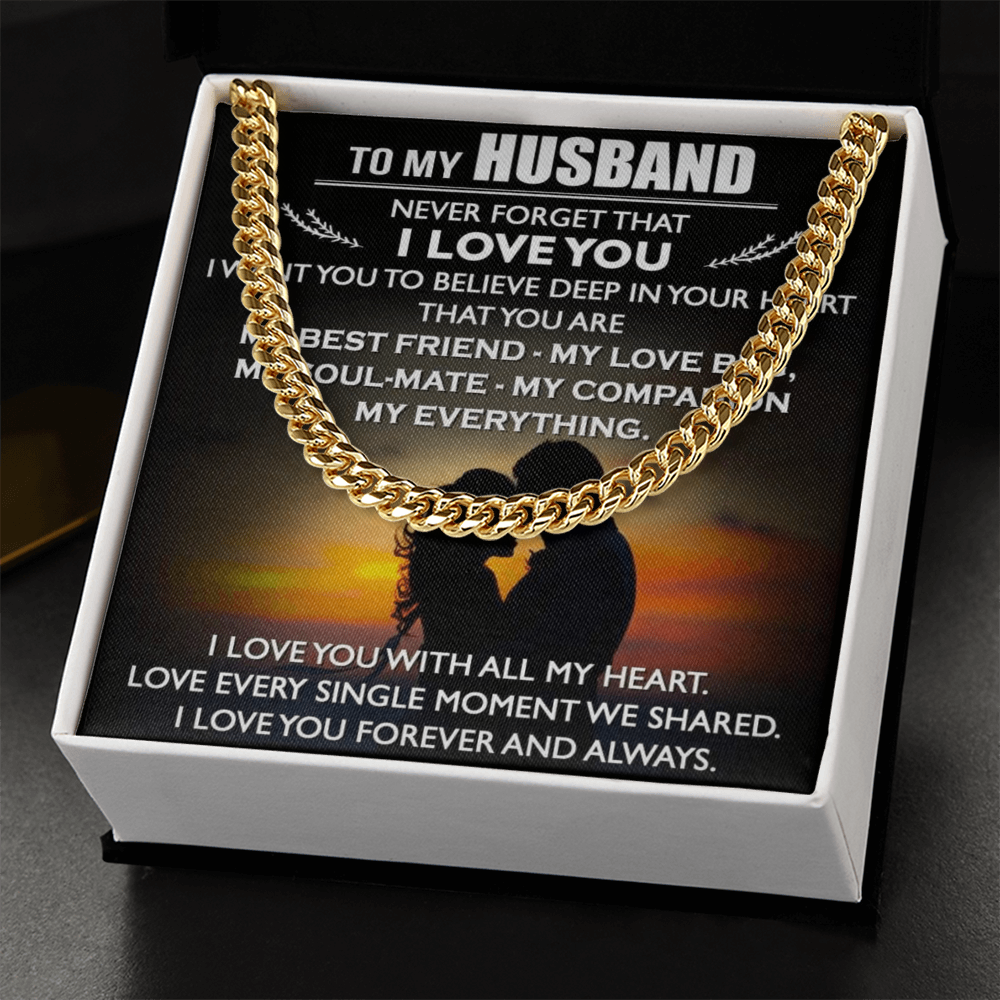 To My Husband Cuban Link Chain Necklace Love Message Anniversary Gift from Wife (134078527321)