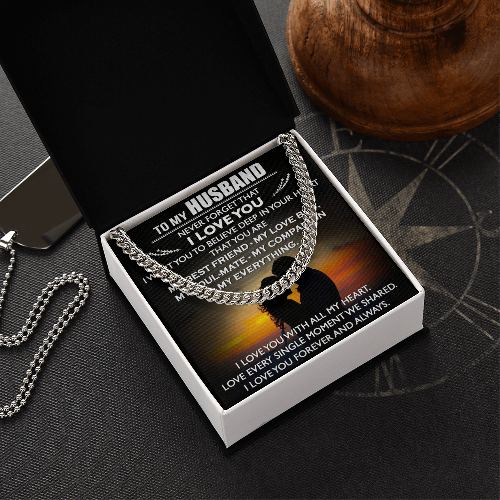 To My Husband Cuban Link Chain Necklace Love Message Anniversary Gift from Wife (134078527321)