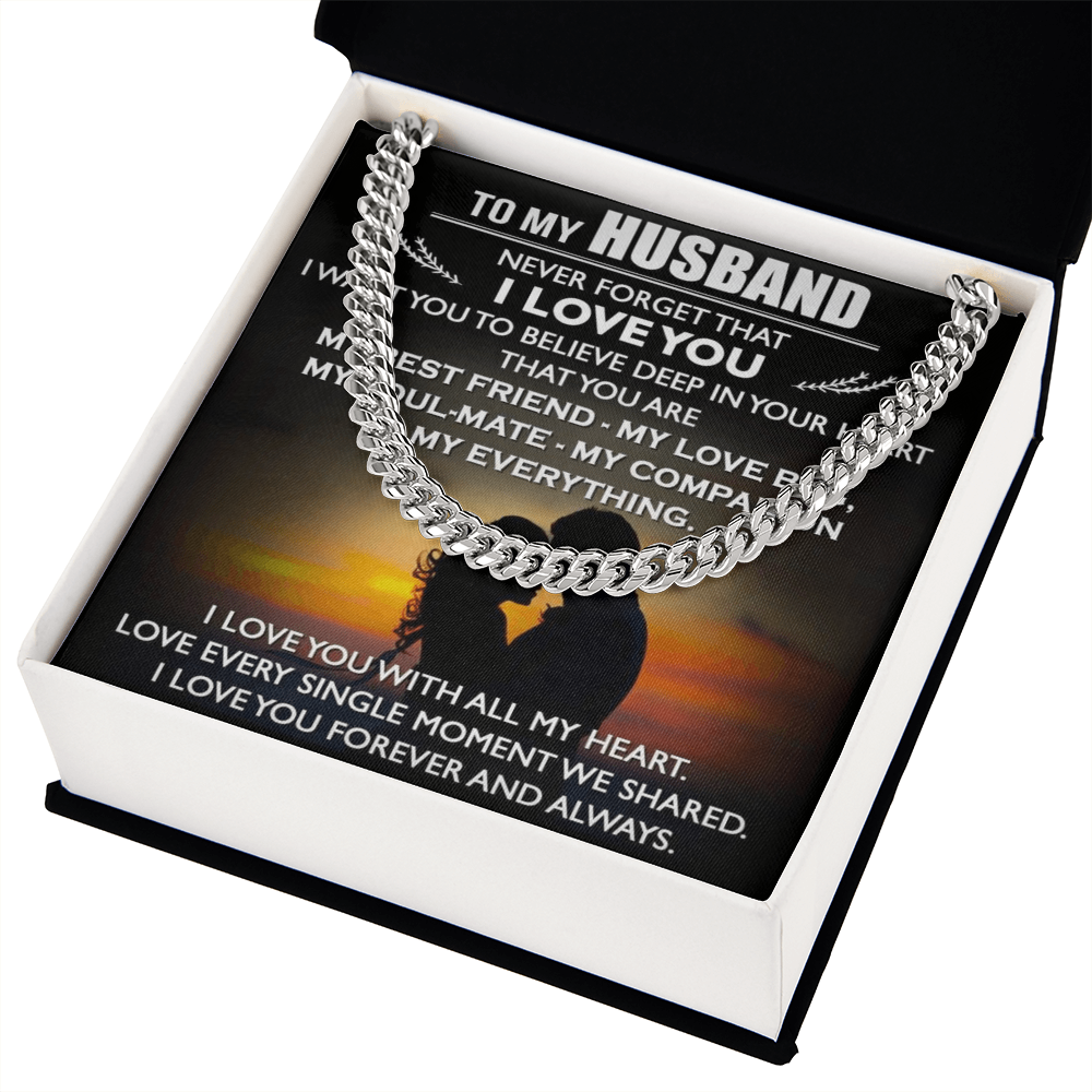 To My Husband Cuban Link Chain Necklace Love Message Anniversary Gift from Wife (134078527321)