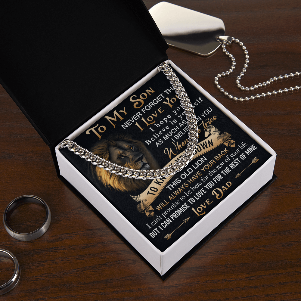To My Son Cuban Link Chain Jewelry Gift from Dad - Unique Gift for Birthday, Back to School, Graduation or any Special Occasion.