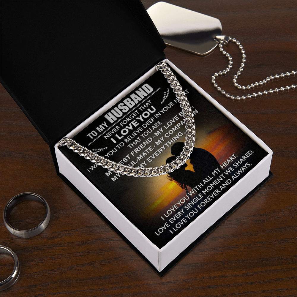To My Husband Cuban Link Chain Necklace Love Message Anniversary Gift from Wife (134078527321)