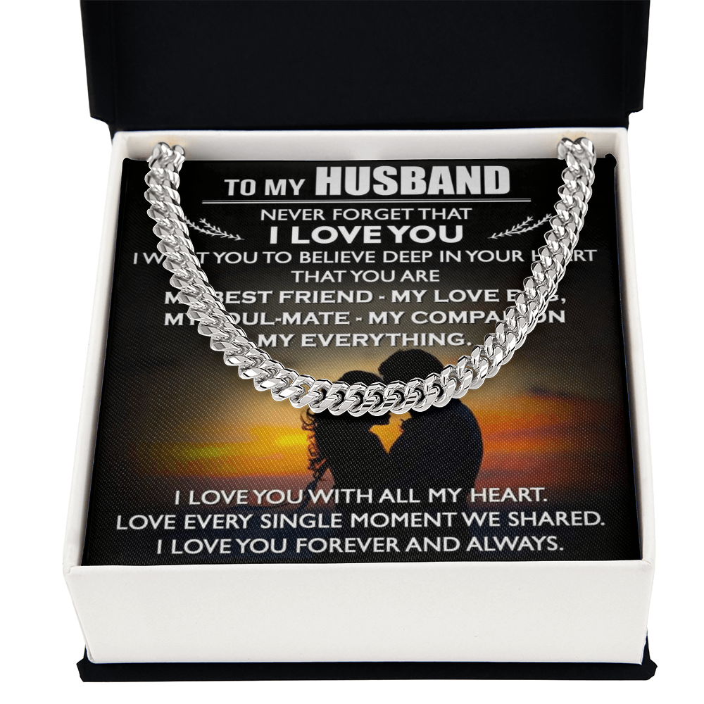 To My Husband Cuban Link Chain Necklace Love Message Anniversary Gift from Wife (134078527321)