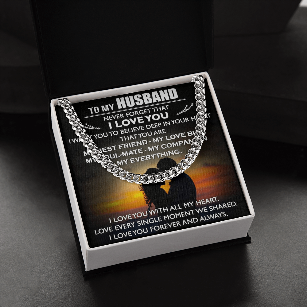 To My Husband Cuban Link Chain Necklace Love Message Anniversary Gift from Wife (134078527321)