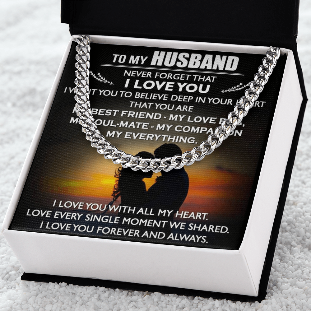 To My Husband Cuban Link Chain Necklace Love Message Anniversary Gift from Wife (134078527321)