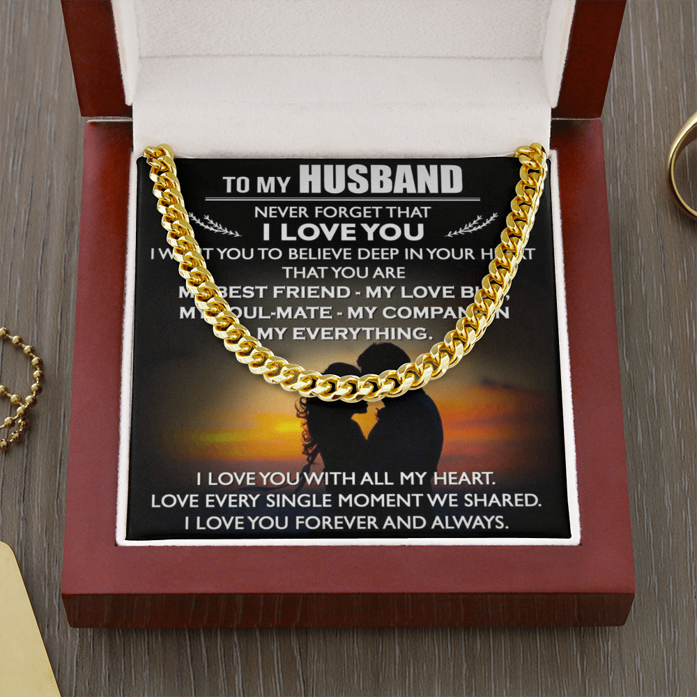 To My Husband Cuban Link Chain Necklace Love Message Anniversary Gift from Wife (134078527321)
