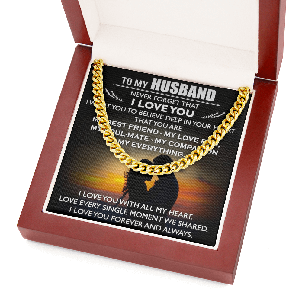 To My Husband Cuban Link Chain Necklace Love Message Anniversary Gift from Wife (134078527321)
