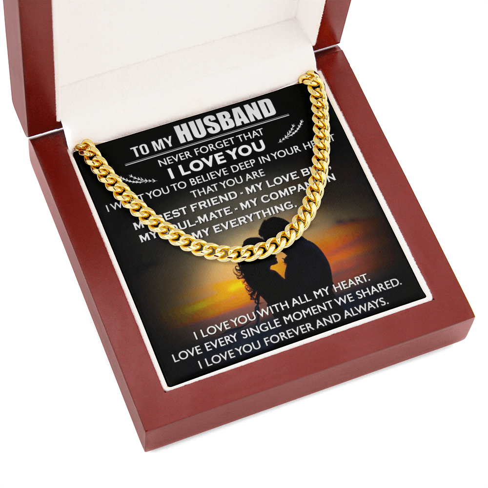 To My Husband Cuban Link Chain Necklace Love Message Anniversary Gift from Wife (134078527321)