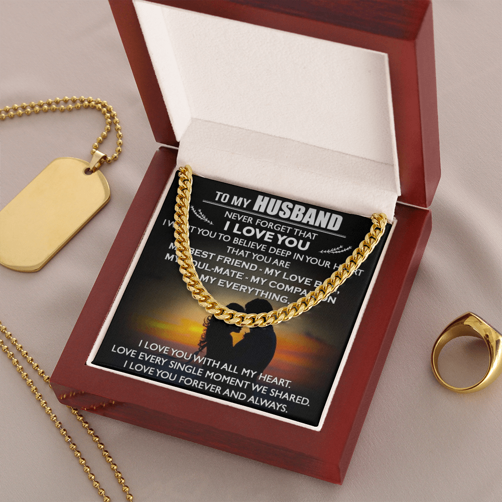 To My Husband Cuban Link Chain Necklace Love Message Anniversary Gift from Wife (134078527321)
