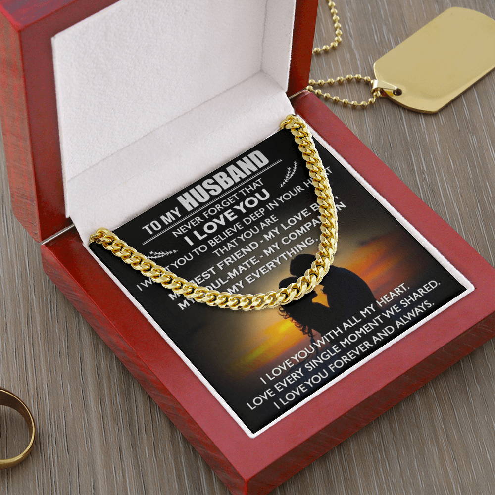 To My Husband Cuban Link Chain Necklace Love Message Anniversary Gift from Wife (134078527321)