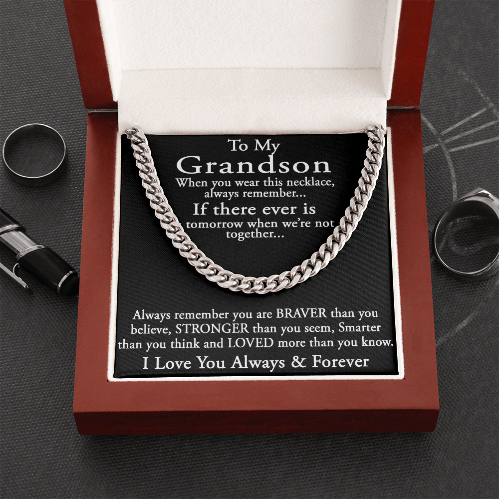 To My Grandson Keepsake Gift Sentimental Present Cuban Link 18" Chain Necklace (133998548169)