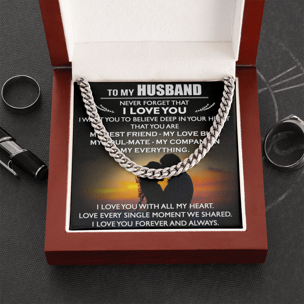 To My Husband Cuban Link Chain Necklace Love Message Anniversary Gift from Wife (134078527321)