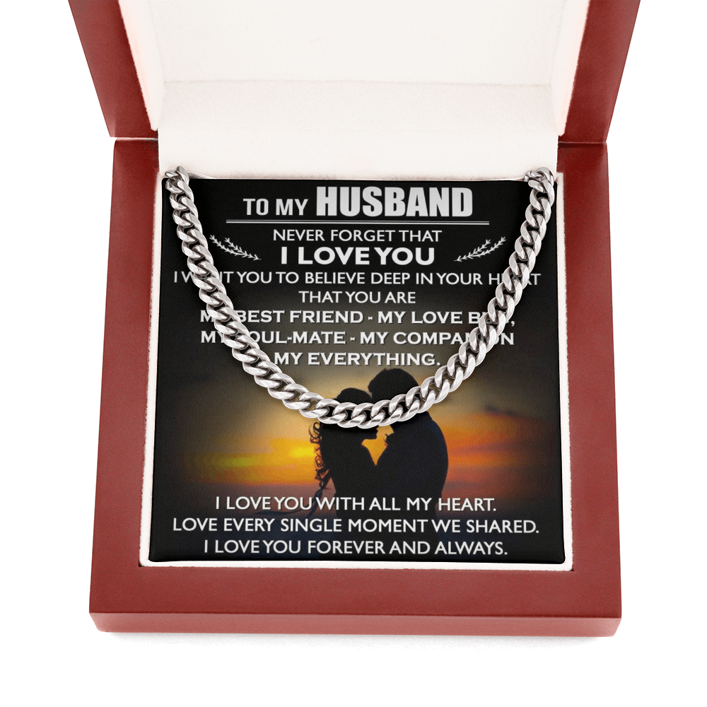 To My Husband Cuban Link Chain Necklace Love Message Anniversary Gift from Wife (134078527321)