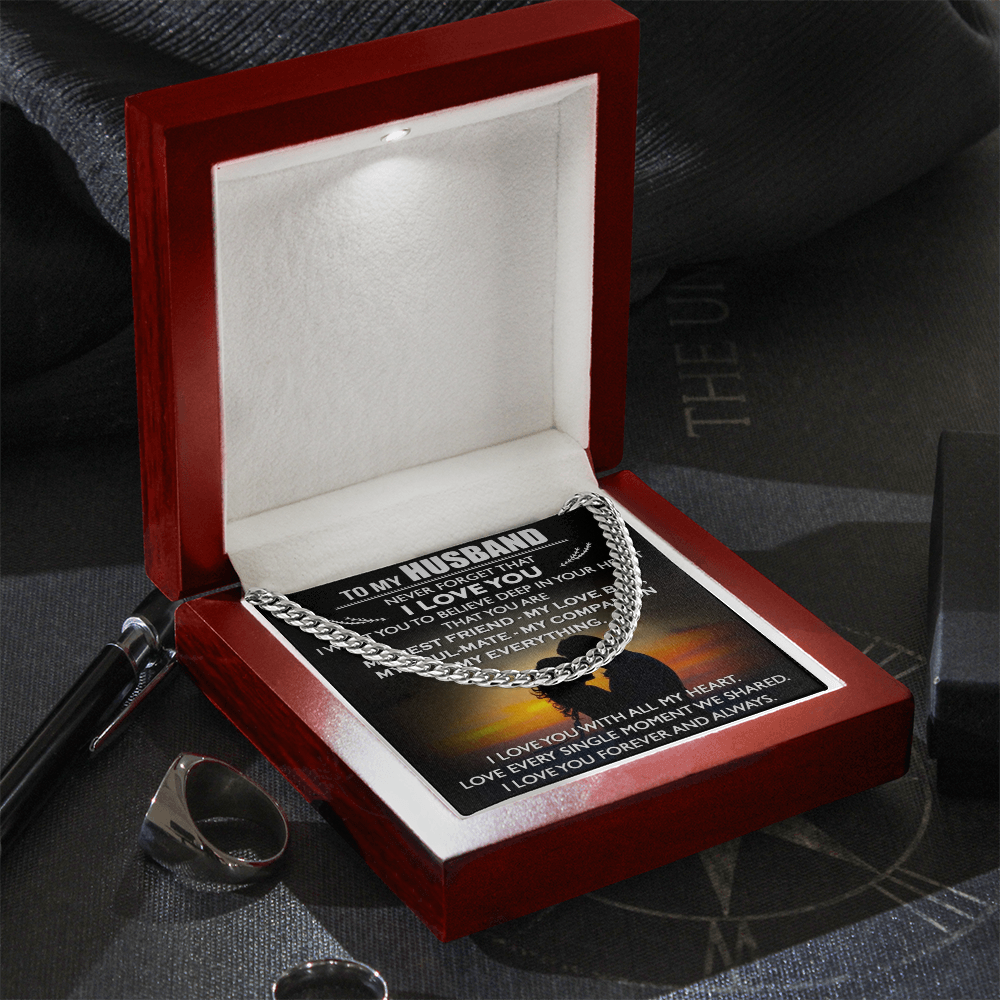 To My Husband Cuban Link Chain Necklace Love Message Anniversary Gift from Wife (134078527321)