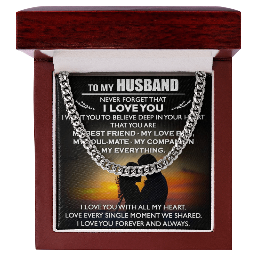 To My Husband Cuban Link Chain Necklace Love Message Anniversary Gift from Wife (134078527321)