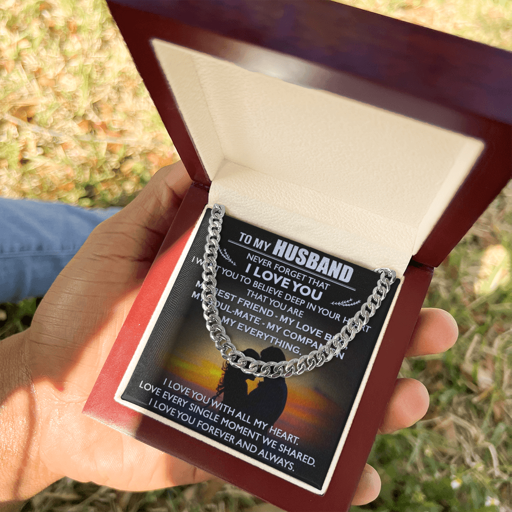 To My Husband Cuban Link Chain Necklace Love Message Anniversary Gift from Wife (134078527321)