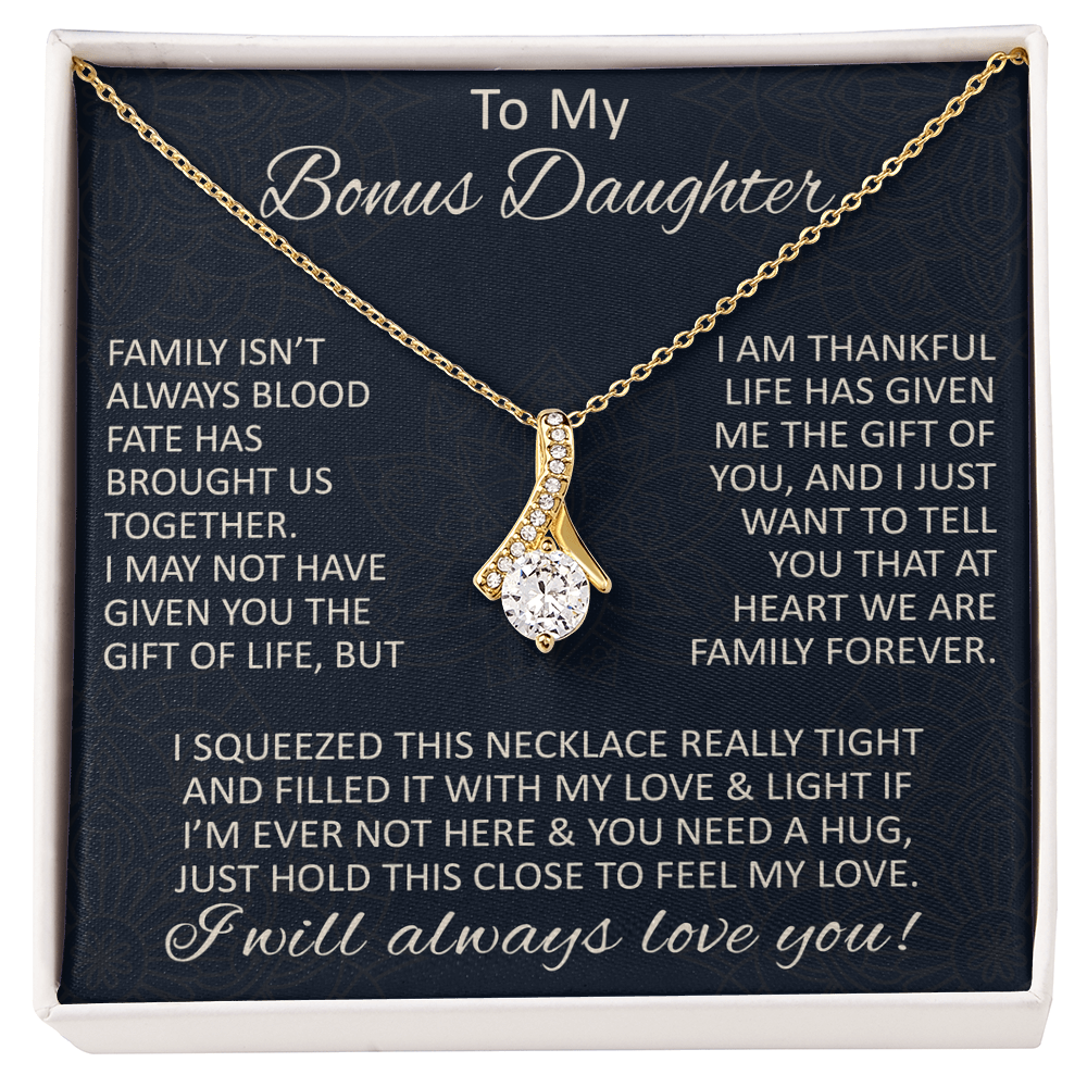 Love Gift for Bonus Daughter - Alluring Beauty Necklace from Step Mom Step Dad for Birthday Christmas or any Special Occasion.