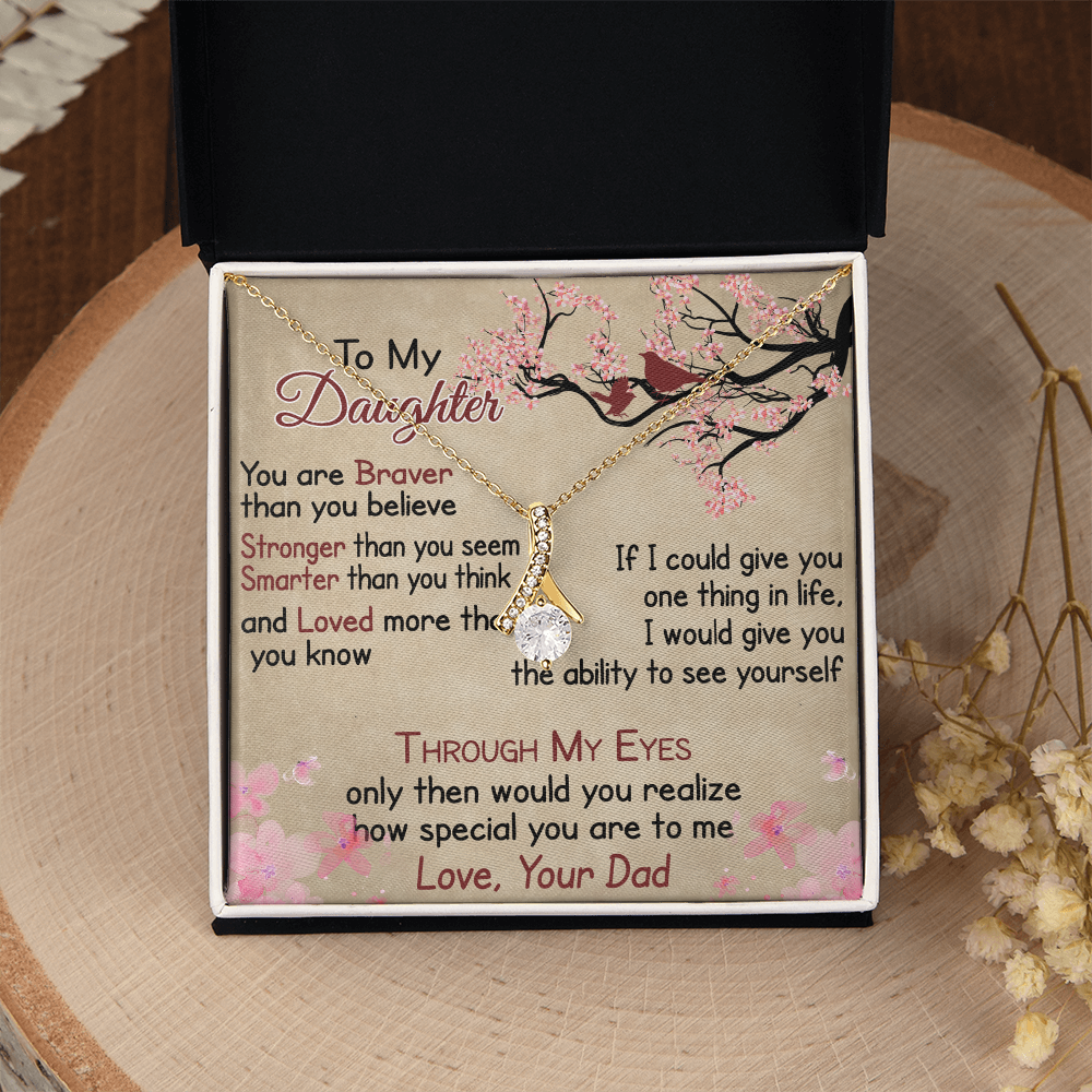 To My Daughter Gift from Dad - Alluring Ribbon Necklace for Your Princess, Little Girl Present