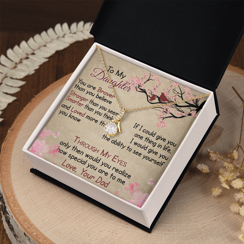 To My Daughter Gift from Dad - Alluring Ribbon Necklace for Your Princess, Little Girl Present