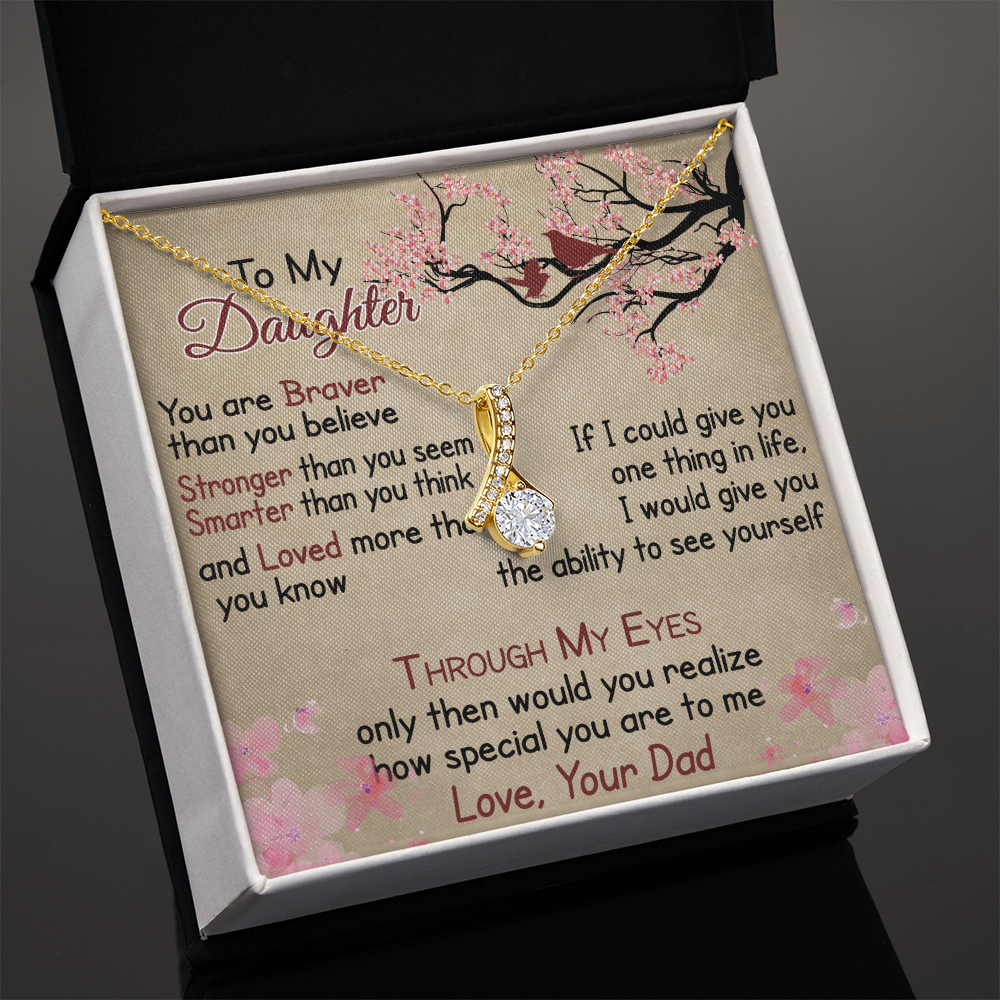 To My Daughter Gift from Dad - Alluring Ribbon Necklace for Your Princess, Little Girl Present