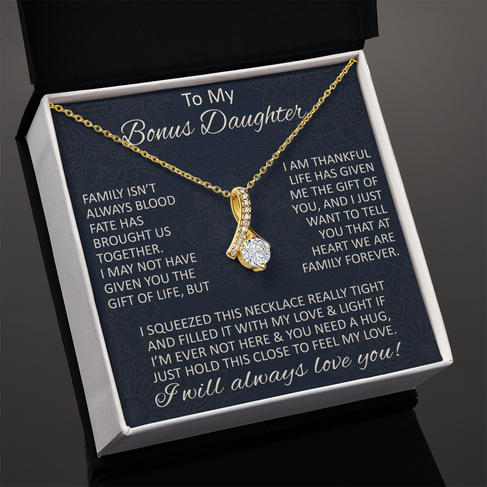 Love Gift for Bonus Daughter - Alluring Beauty Necklace from Step Mom Step Dad for Birthday Christmas or any Special Occasion.