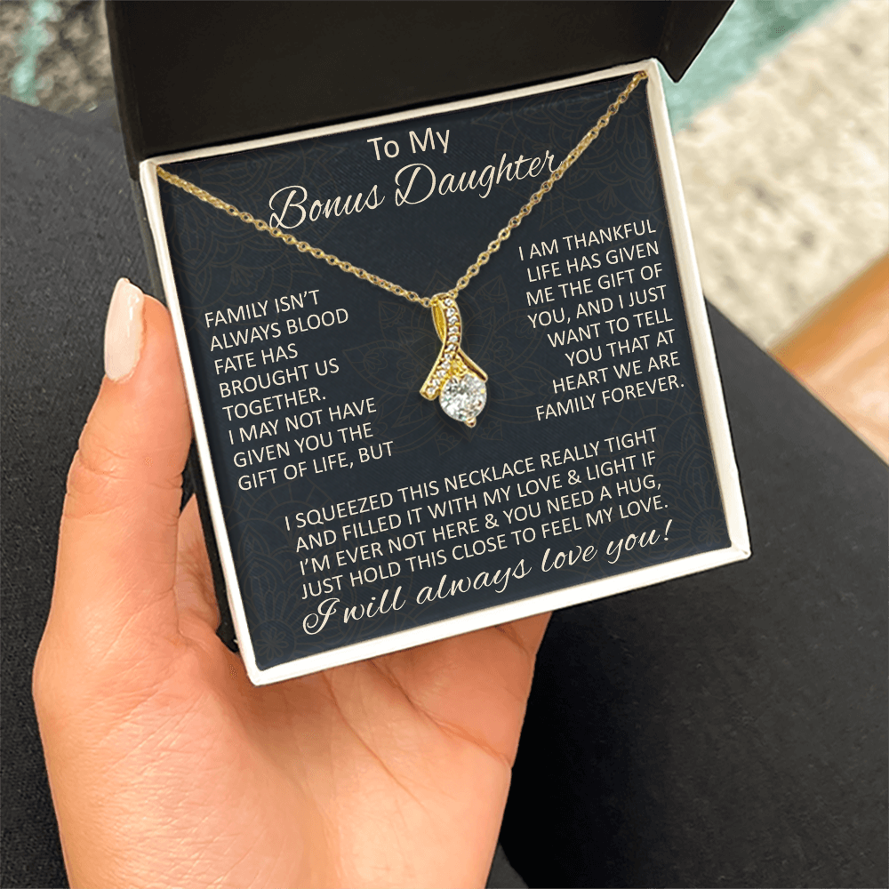 Love Gift for Bonus Daughter - Alluring Beauty Necklace from Step Mom Step Dad for Birthday Christmas or any Special Occasion.